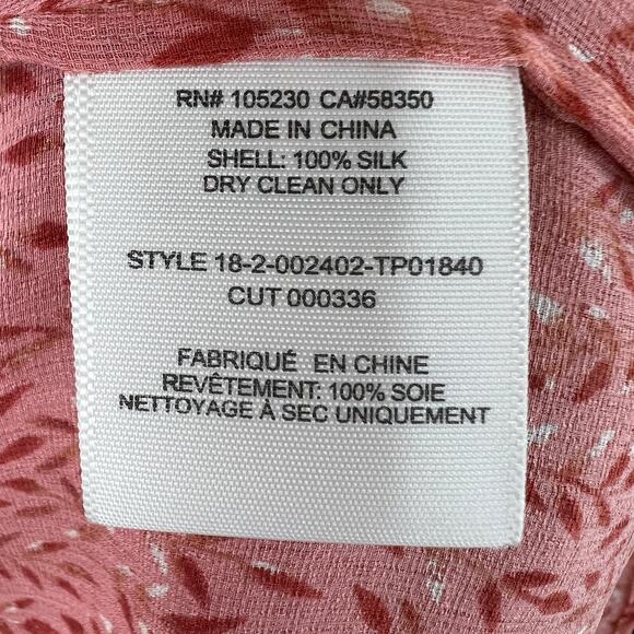 JOIE Javeth Cinnamon Silk Blouse Pink Orange Leaf Print V-Neck 3/4 Sleeve Top S - Picture 7 of 7